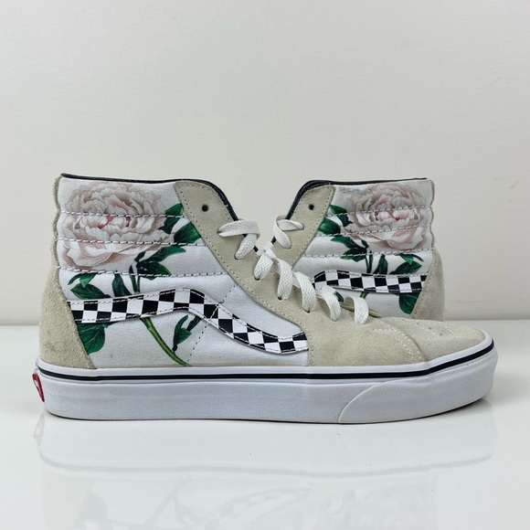 Vans Women’s Sk8-Hi “Checker Floral” White Cream Rose Skate Shoes Size 8.5 - Picture 2 of 11
